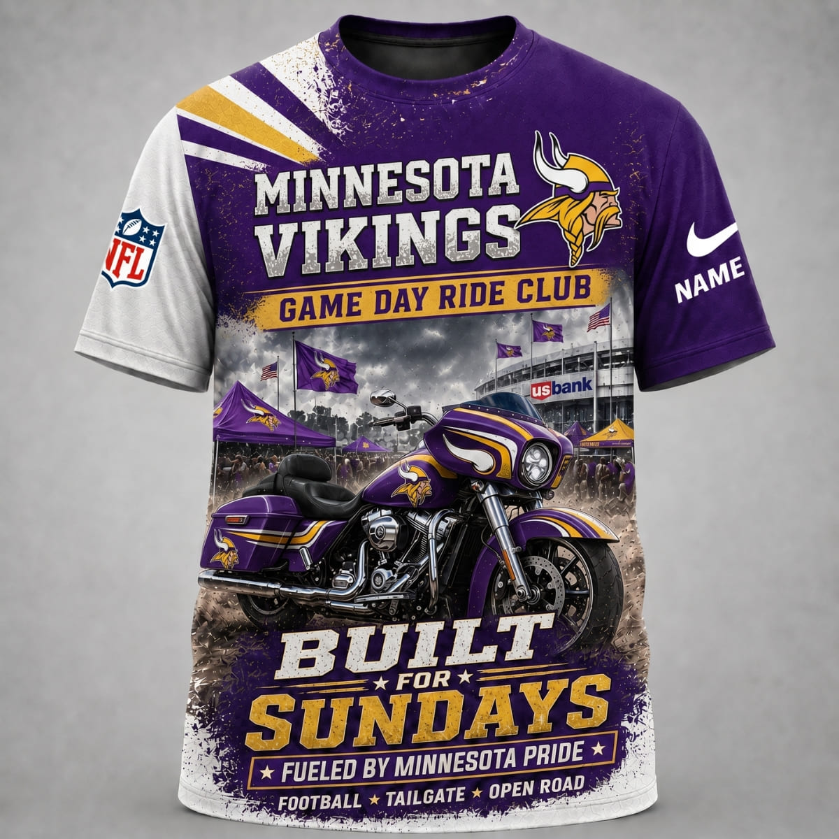Personalized Minnesota Vikings Game Day Ride Club Unisex T-Shirt – Custom Name | NFL Fan Outfit