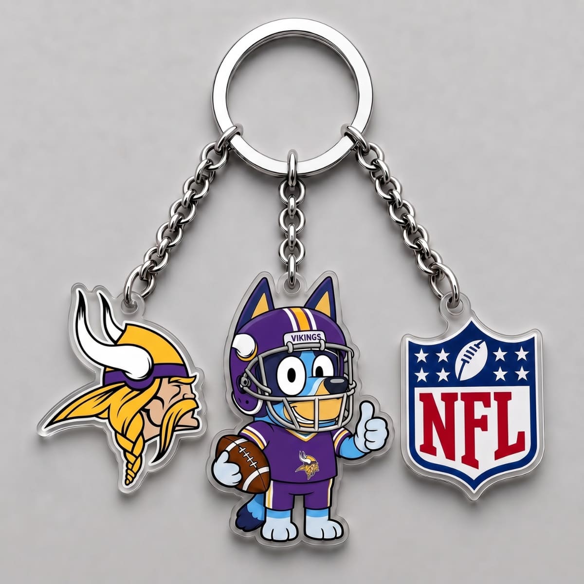 Minnesota Vikings x Bluey Triple Charm Keychain | NFL Fan Gift