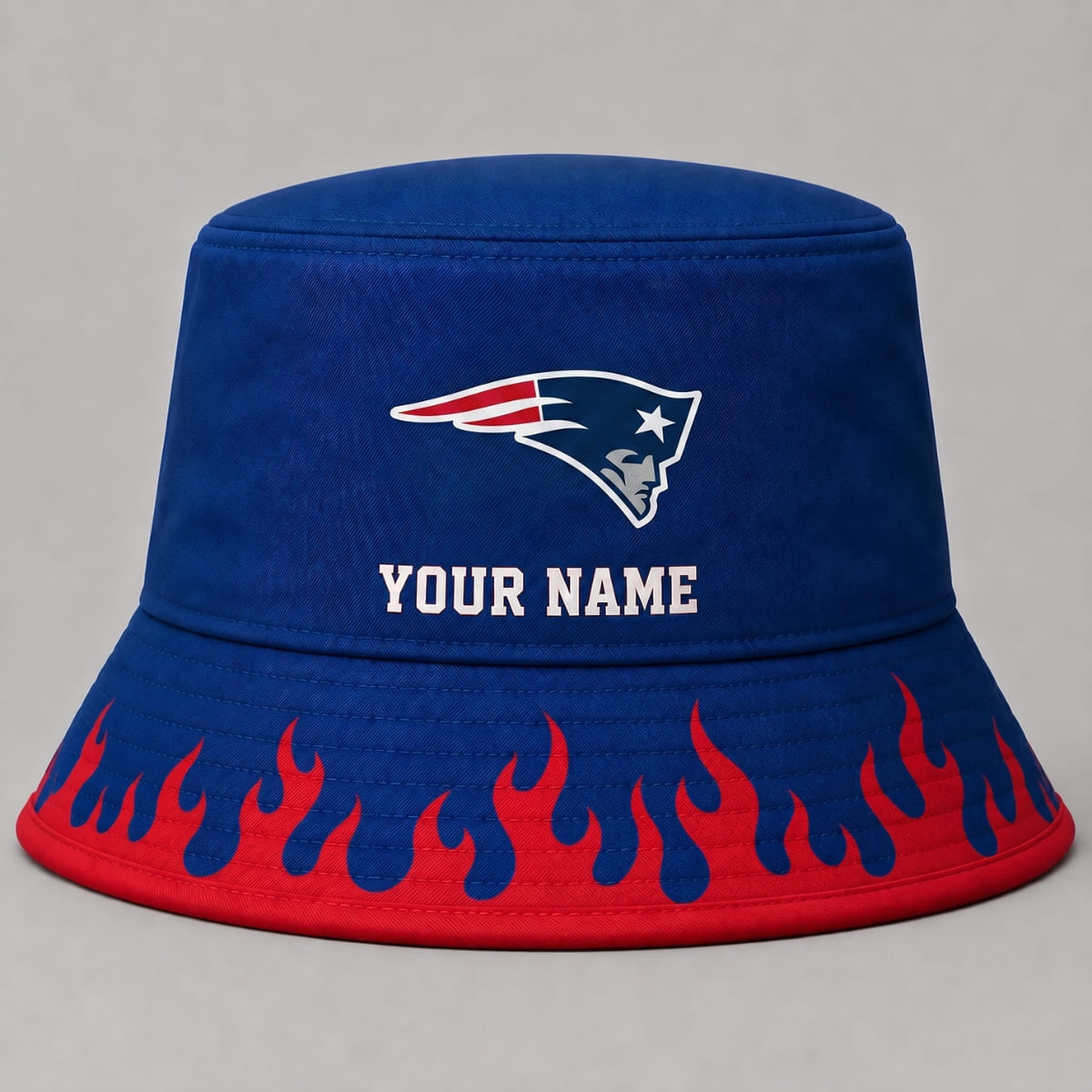 Personalized New England Patriots Flame Brim Bucket Hat – Custom Name | NFL Fan Outfit
