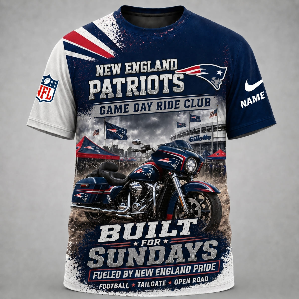 Personalized New England Patriots Game Day Ride Club Unisex T-Shirt – Custom Name | NFL Fan Outfit