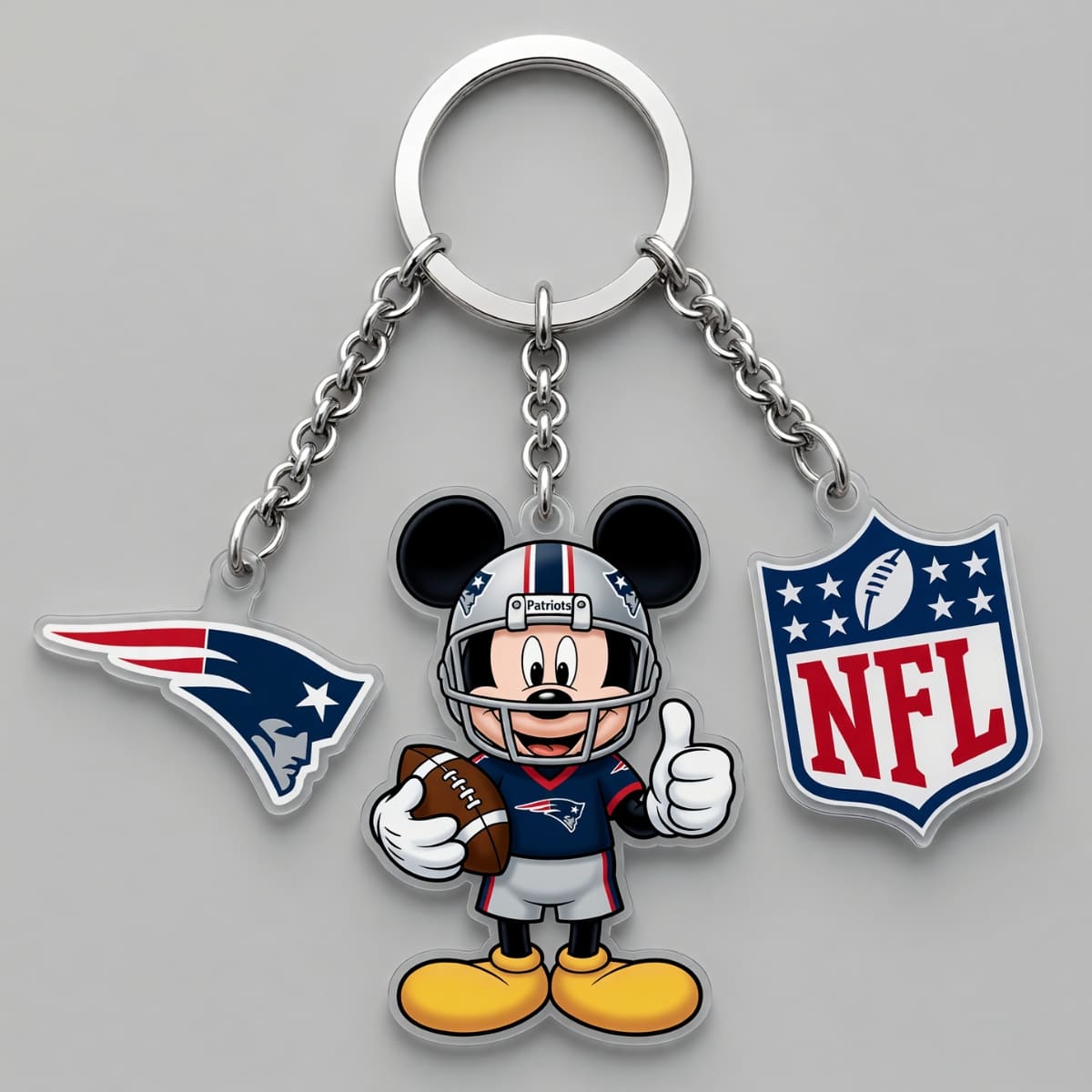 New England Patriots x Mickey Triple Charm Keychain | NFL Fan Gift