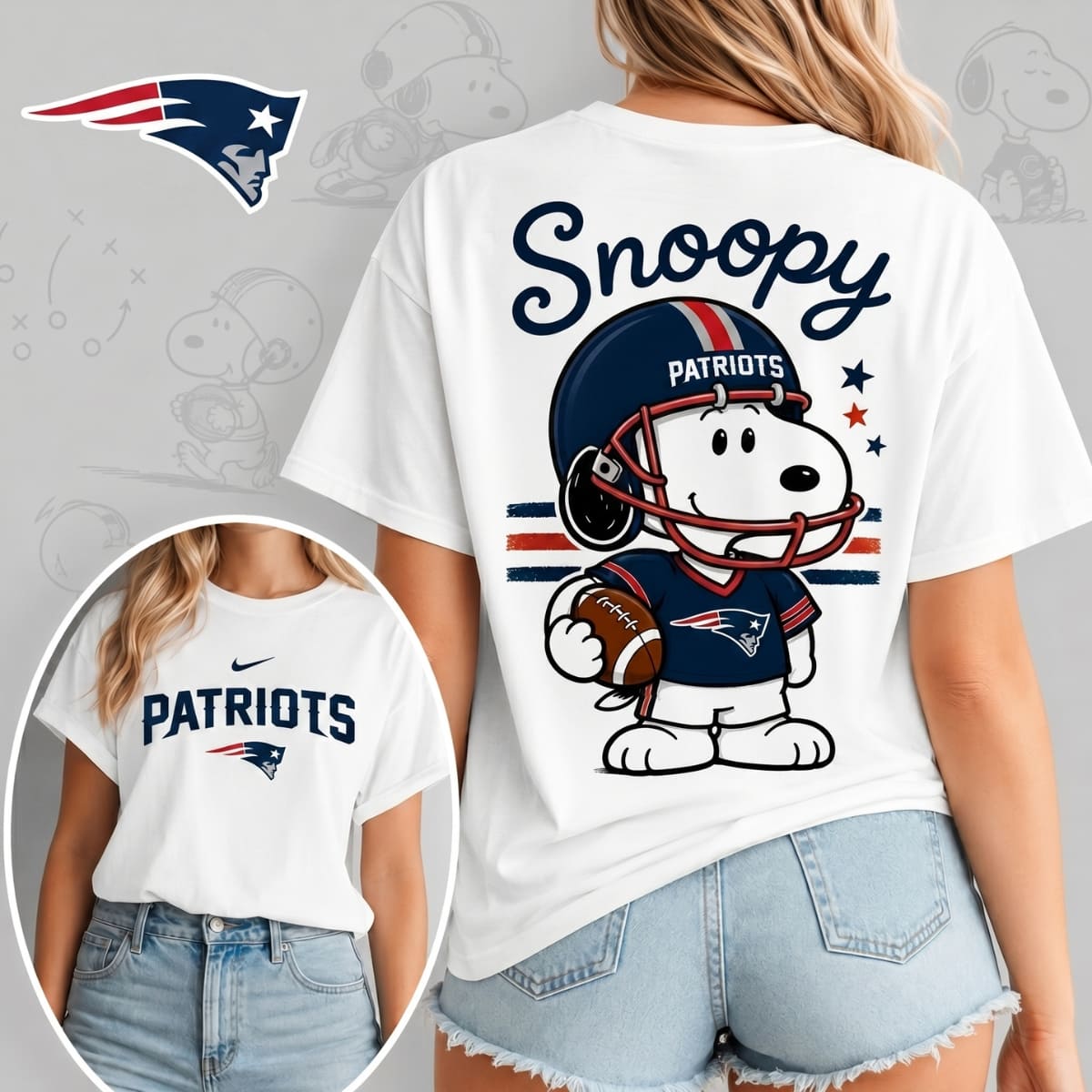 New England Patriots x Snoopy Football Game Day Unisex T-Shirt – NFL Fan Outfit