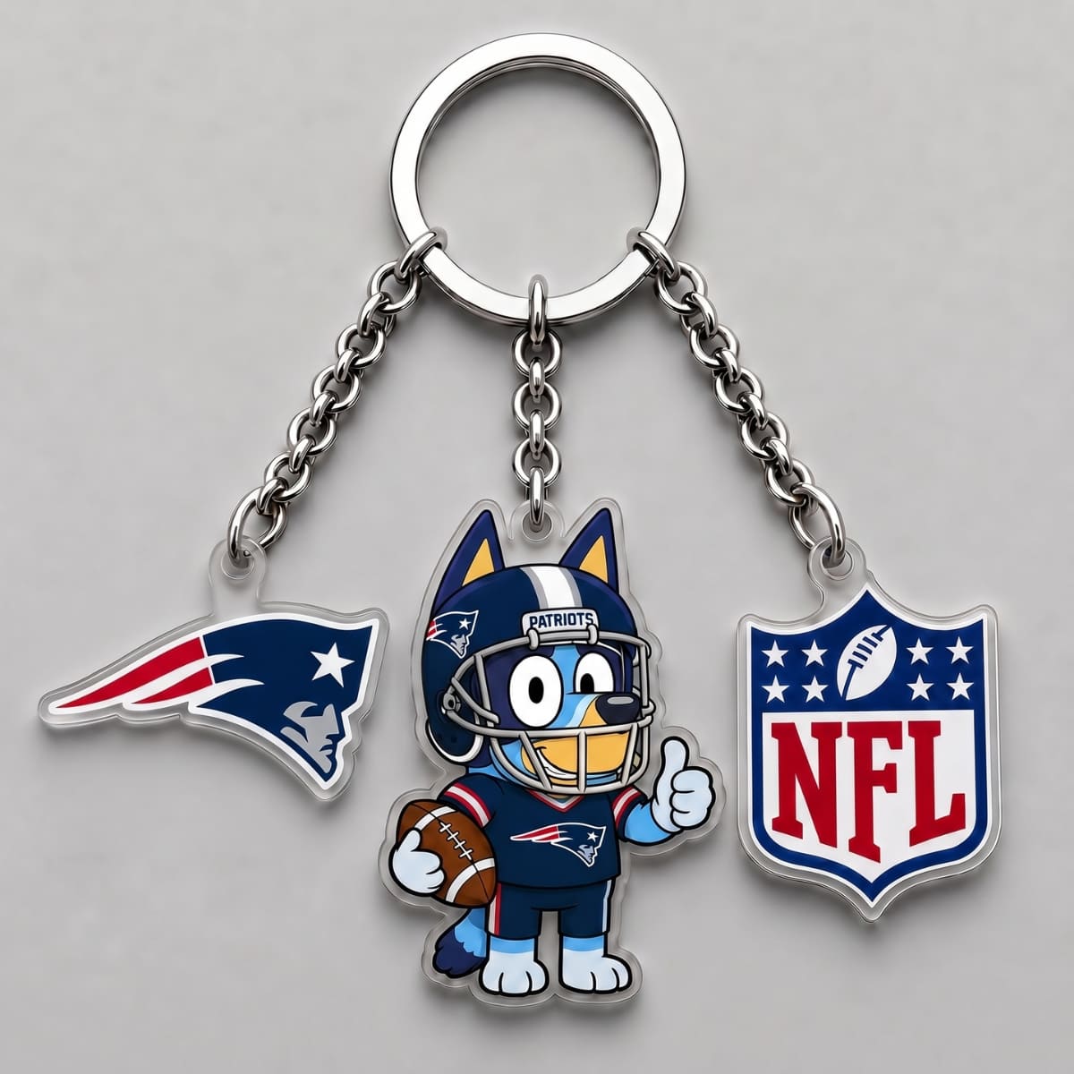 New England Patriots x Bluey Triple Charm Keychain | NFL Fan Gift