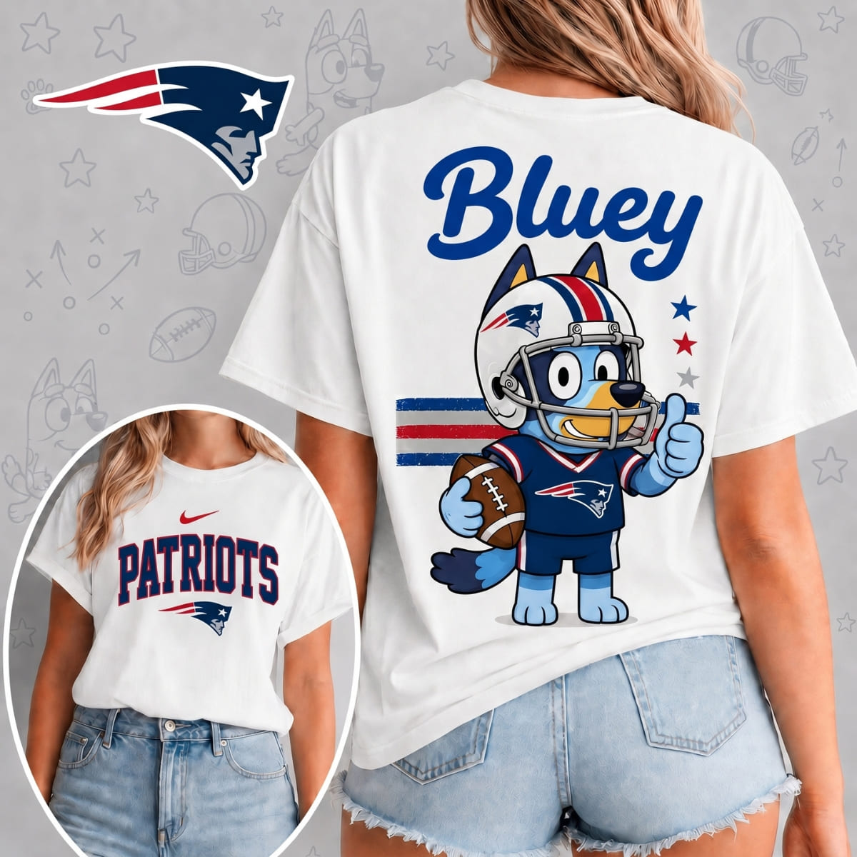New England Patriots x Bluey Football Game Day Unisex T-Shirt – NFL Fan Outfit