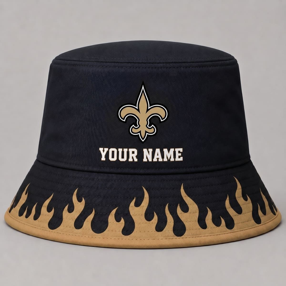 Personalized New Orleans Saints Flame Brim Bucket Hat – Custom Name | NFL Fan Outfit