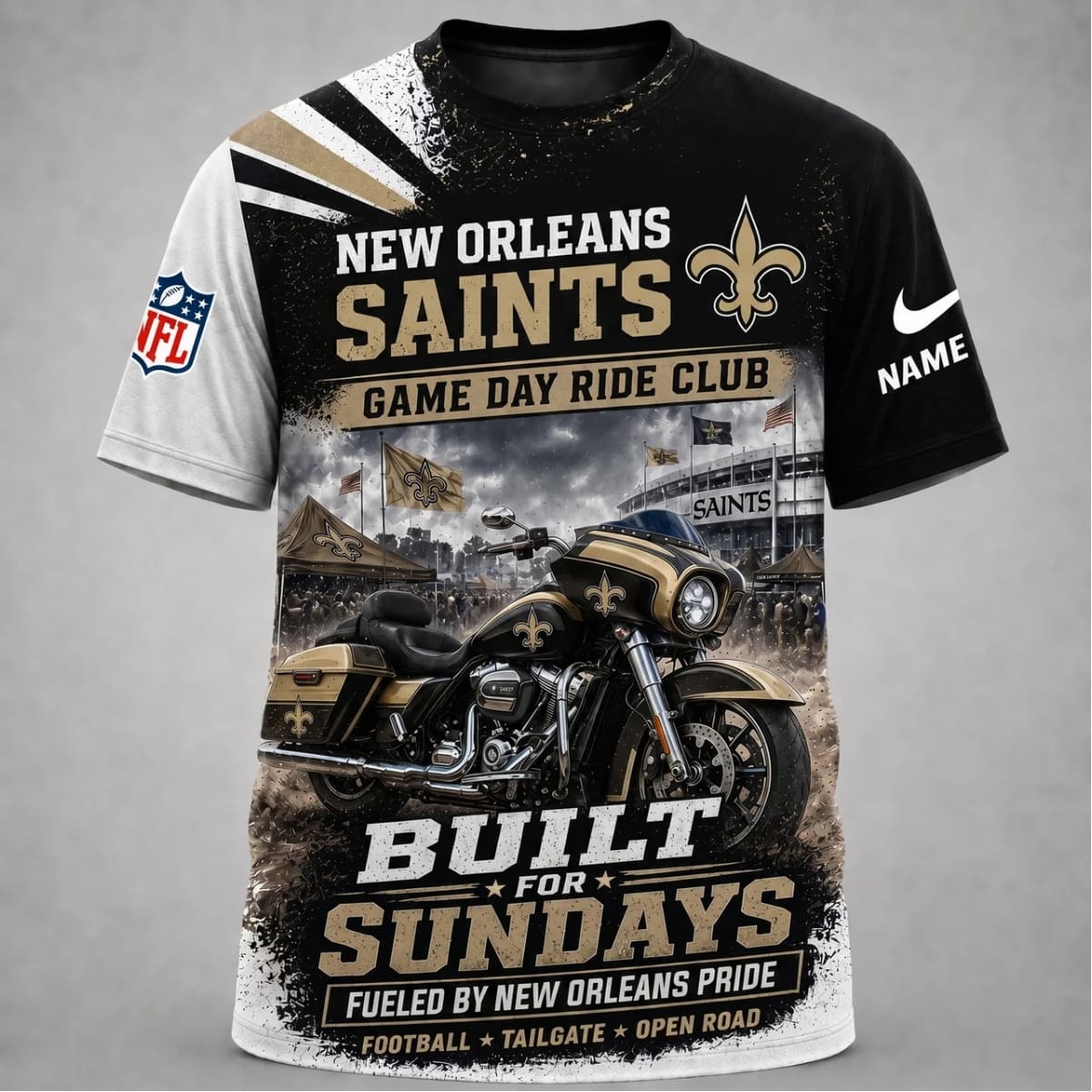 Personalized New Orleans Saints Game Day Ride Club Unisex T-Shirt – Custom Name | NFL Fan Outfit