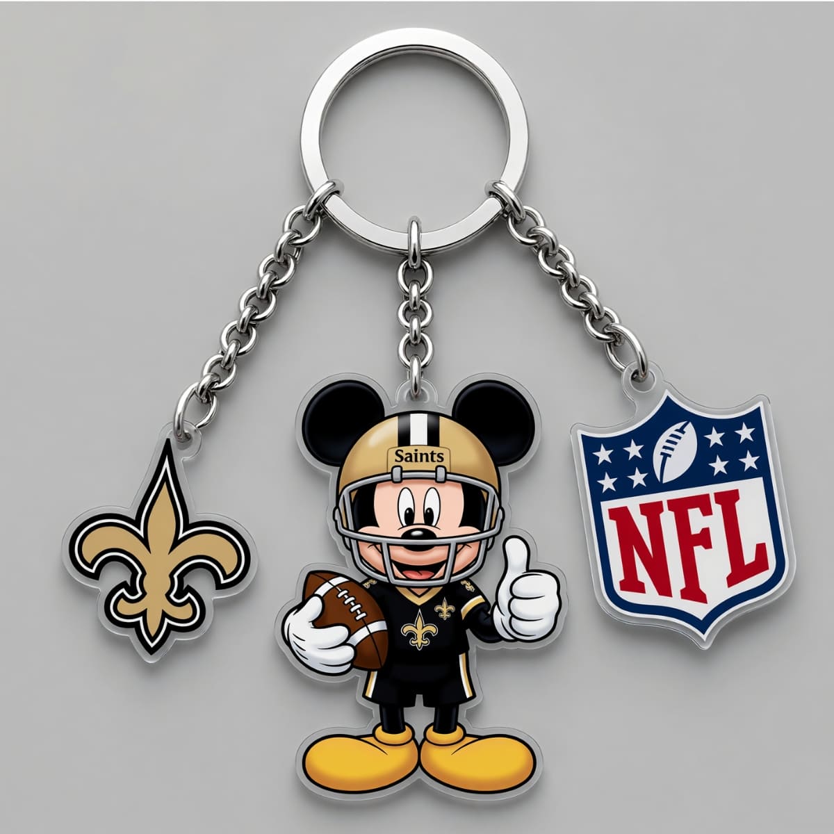 New Orleans Saints x Mickey Triple Charm Keychain | NFL Fan Gift