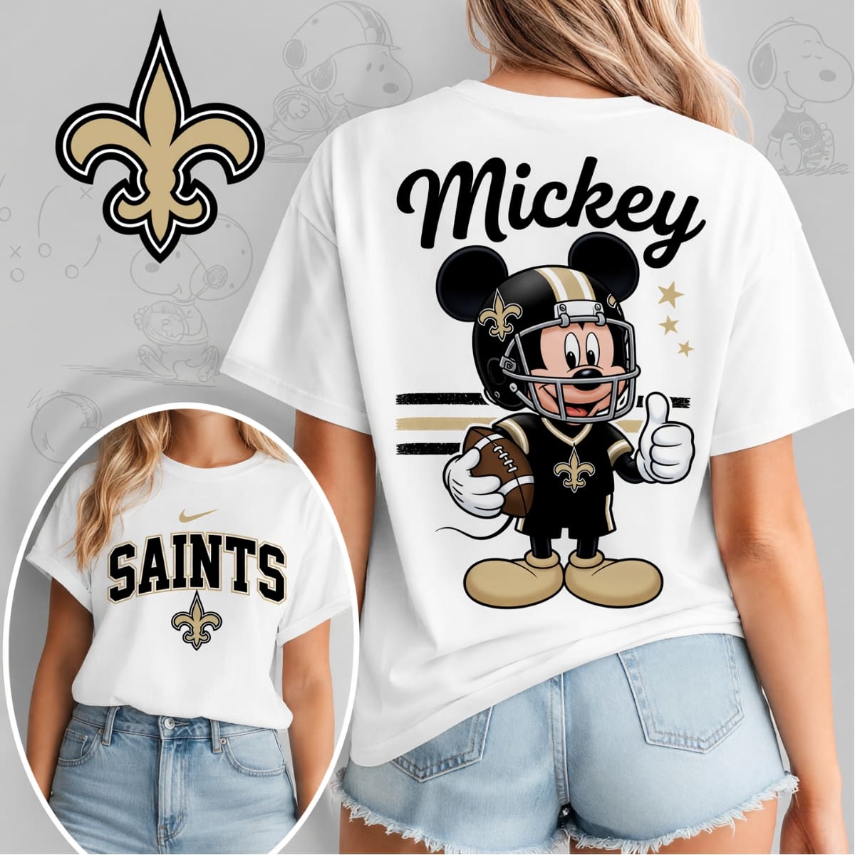 New Orleans Saints x Mickey Mouse Football Game Day Unisex T-Shirt – NFL Fan Outfit