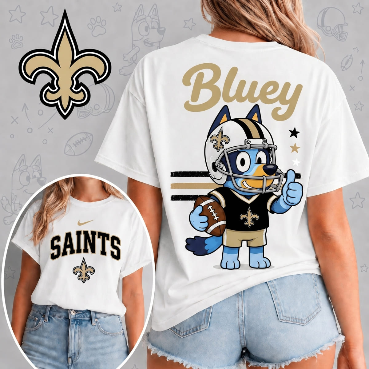 New Orleans Saints x Bluey Football Game Day Unisex T-Shirt – NFL Fan Outfit