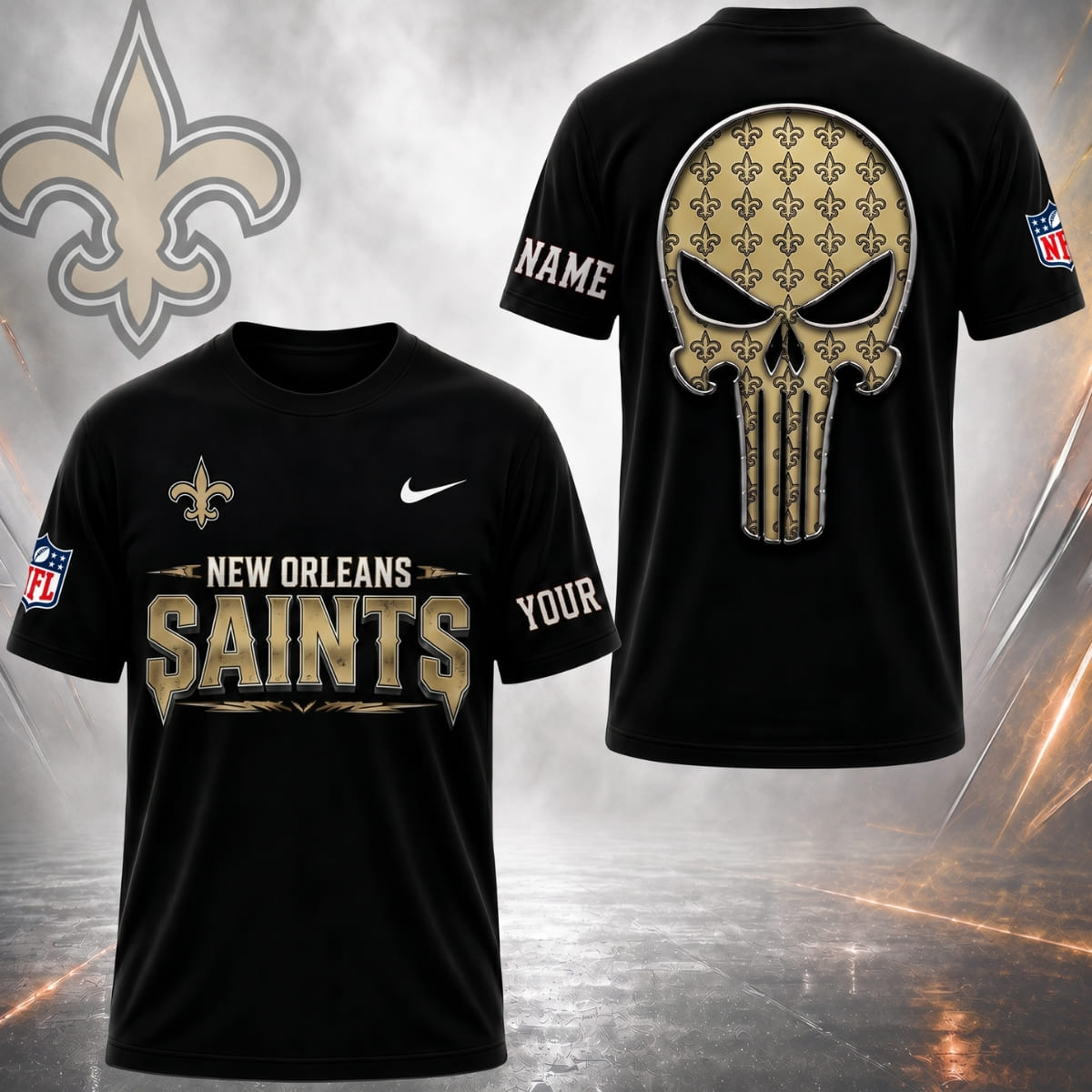 Personalized New Orleans Saints Gridiron Skull Unisex T-Shirt – Custom Name | NFL Fan Outfit