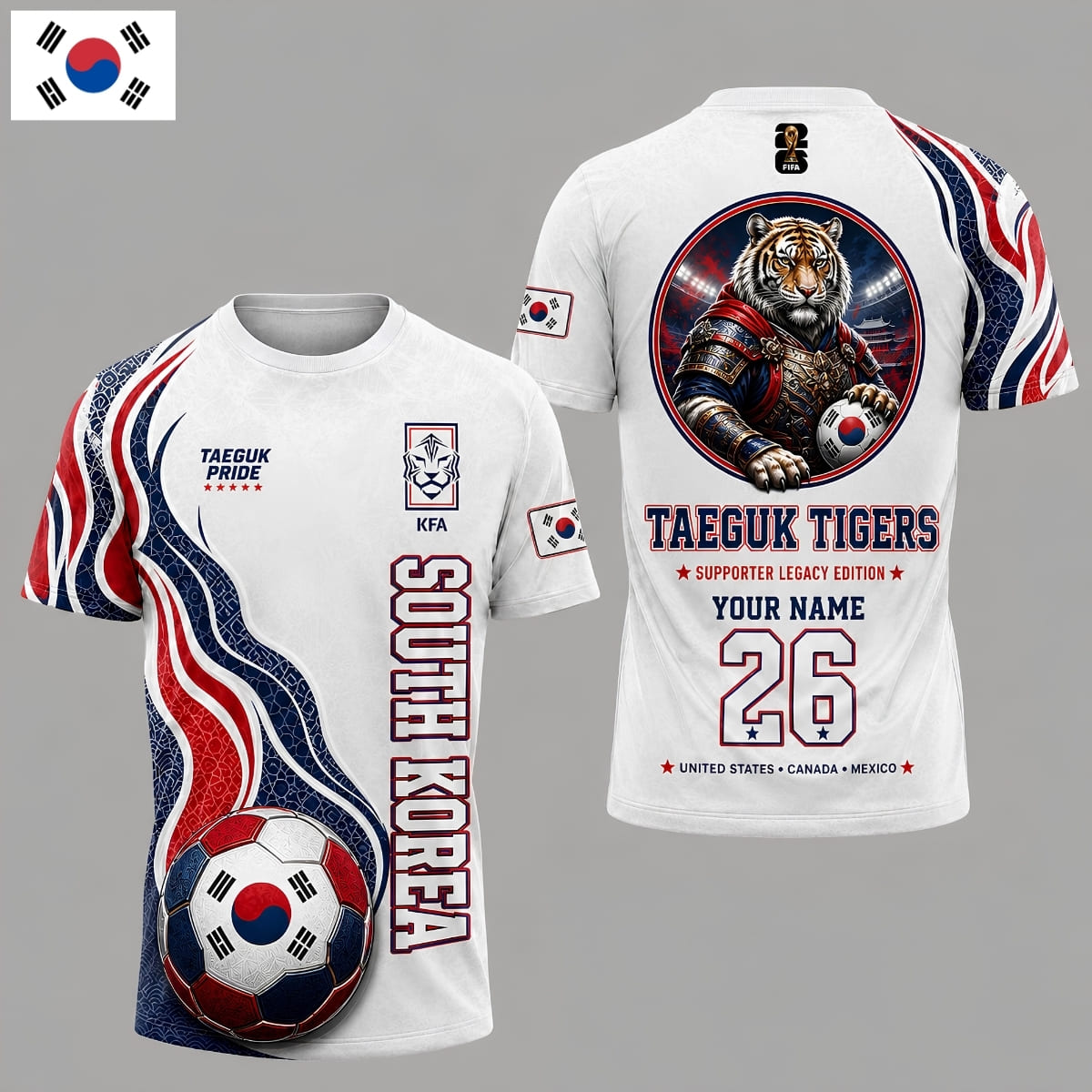 Personalized South Korea Taeguk Tigers World Cup 2026 Unisex T-Shirt – Custom Name & Number