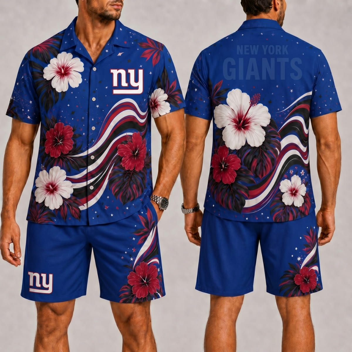 New York Giants Aloha Blitz Hawaii Shirt & Shorts Set – NFL Fan Outfit