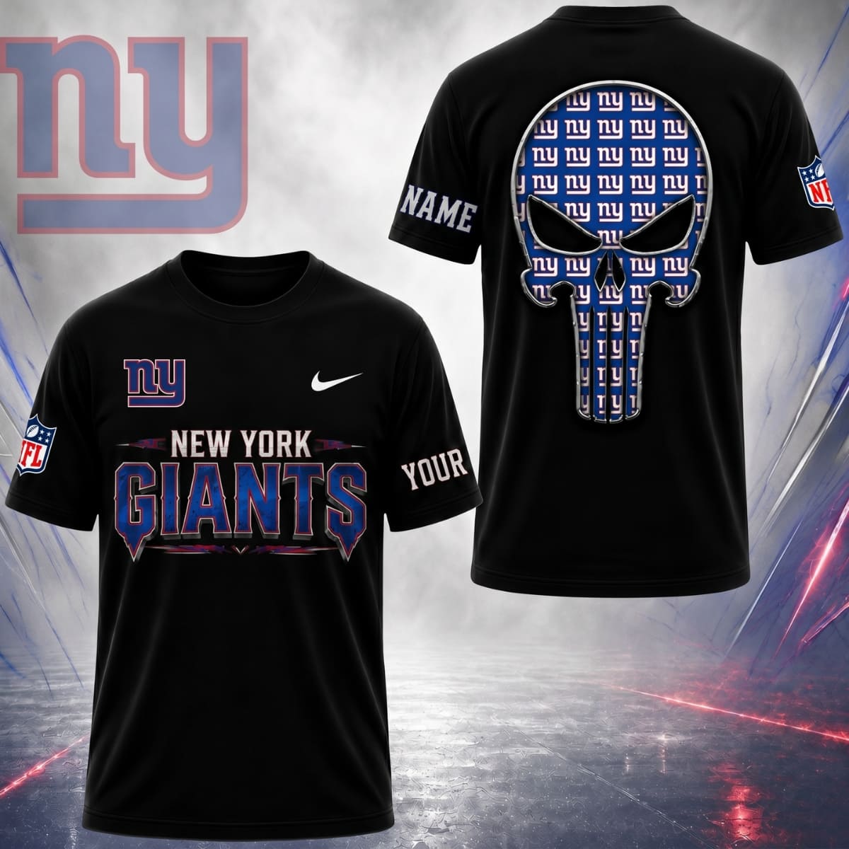 Personalized New York Giants Gridiron Skull Unisex T-Shirt – Custom Name | NFL Fan Outfit