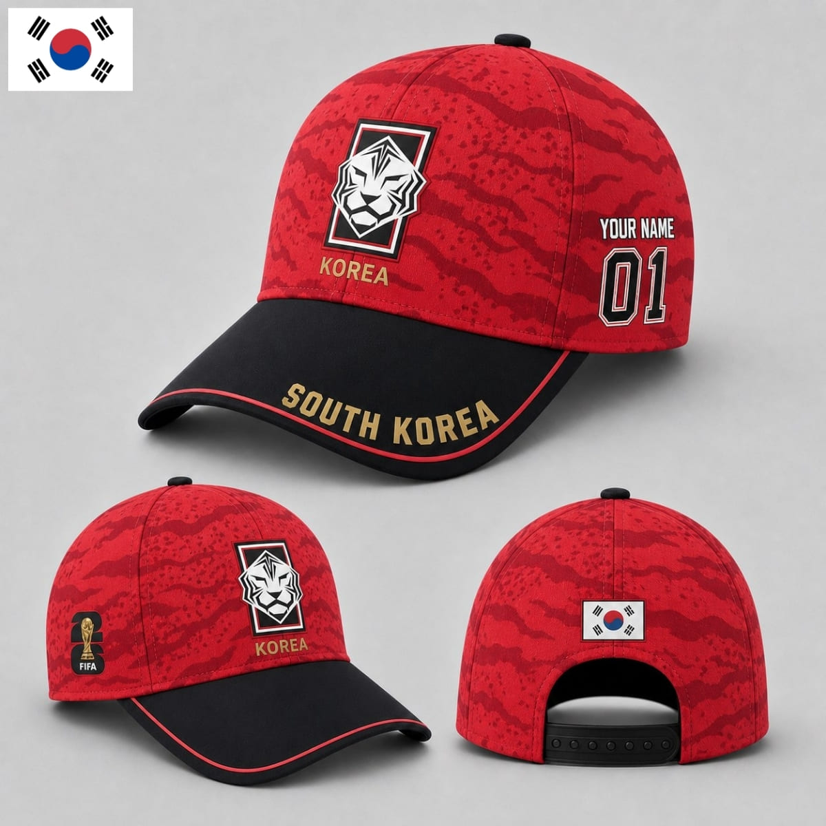 Personalized South Korea Baseball Cap – Home Jersey Inspired – Custom Name & Number | World Cup 2026
