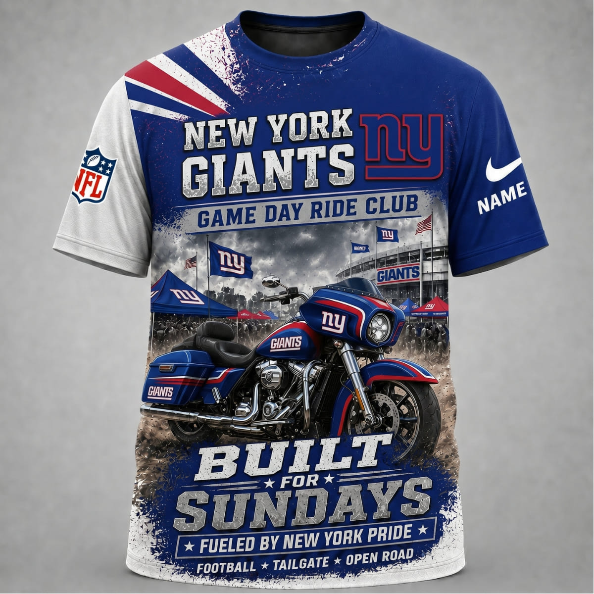 Personalized New York Giants Game Day Ride Club Unisex T-Shirt – Custom Name | NFL Fan Outfit