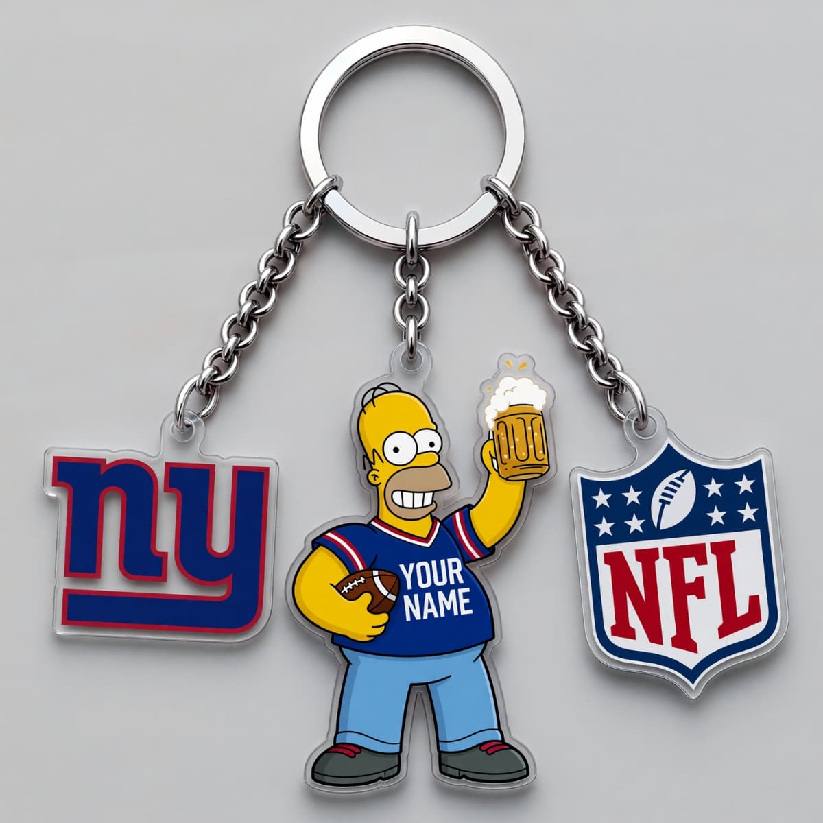 Personalized New York Giants x The Simpsons Triple Charm Keychain – Custom Name | NFL Fan Gift