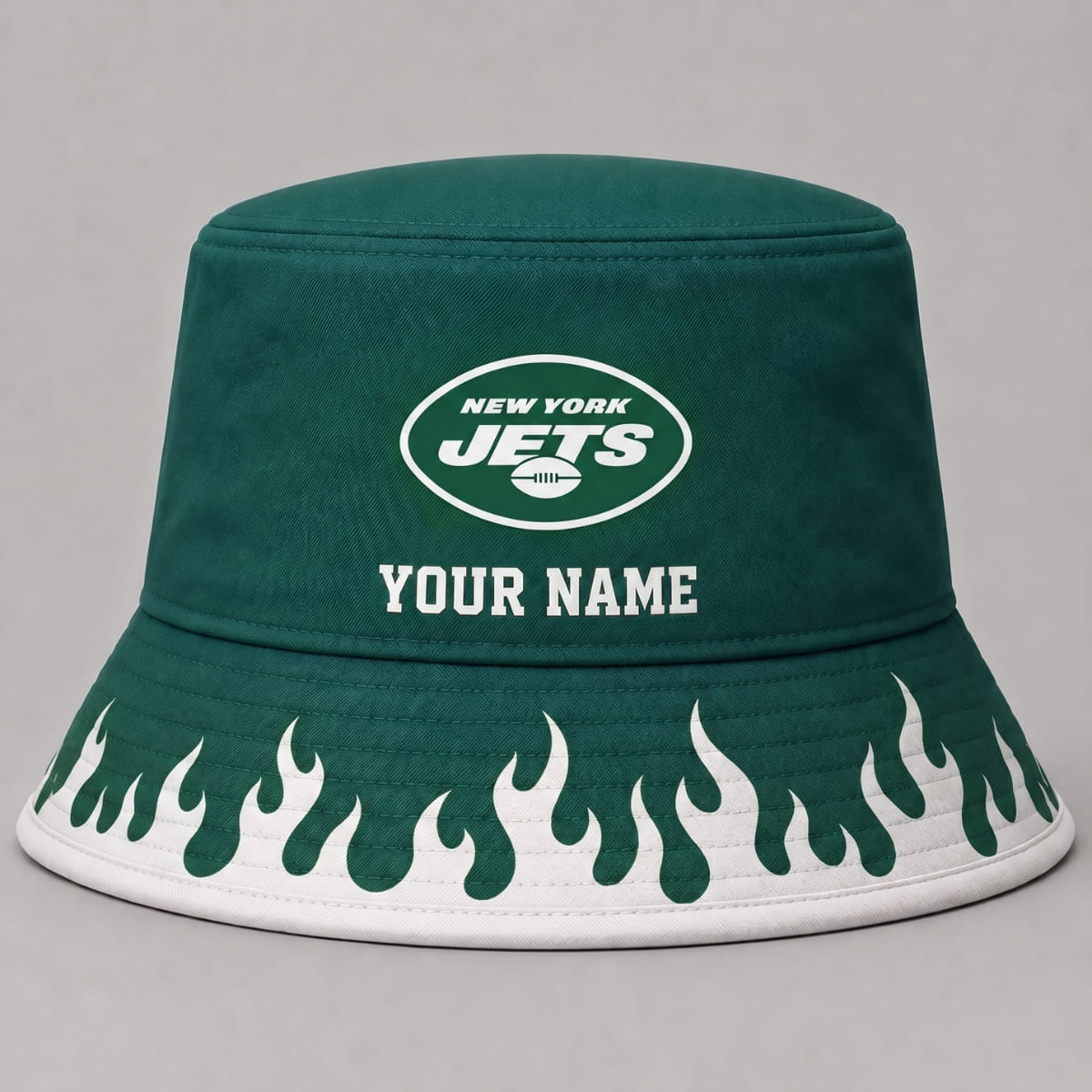 Personalized New York Jets Flame Brim Bucket Hat – Custom Name | NFL Fan Outfit