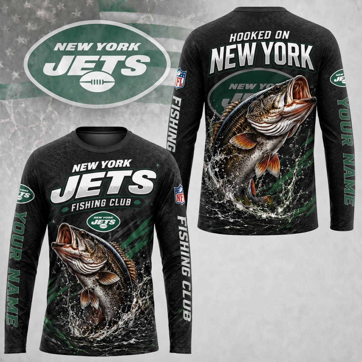 Personalized New York Jets Fishing Club Long Sleeve Shirt – Custom Name | NFL x Fishing