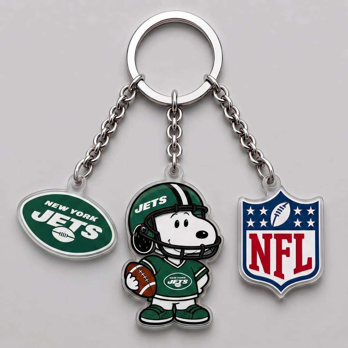 New York Jets x Snoopy Triple Charm Keychain | NFL Fan Gift
