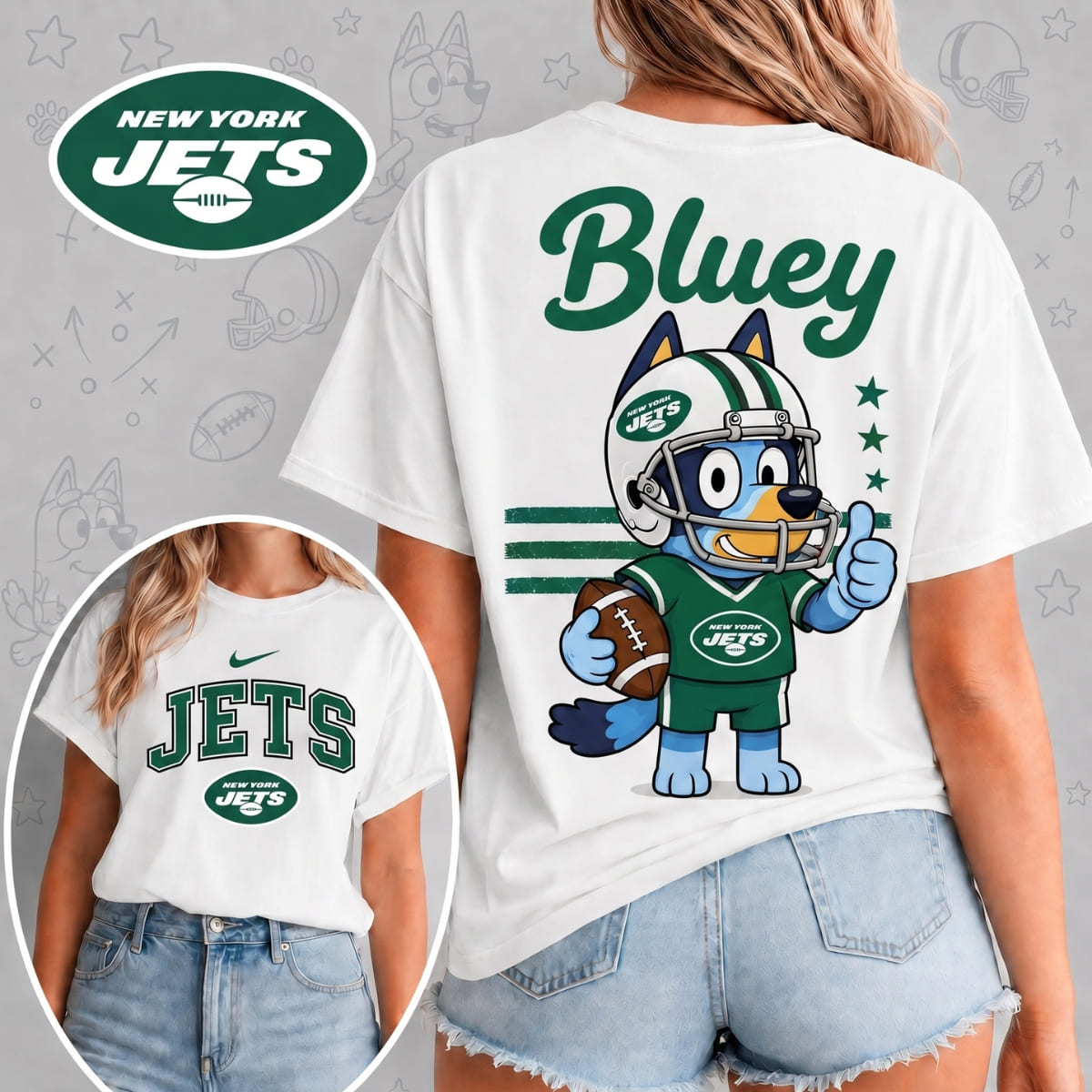 New York Jets x Bluey Football Game Day Unisex T-Shirt – NFL Fan Outfit