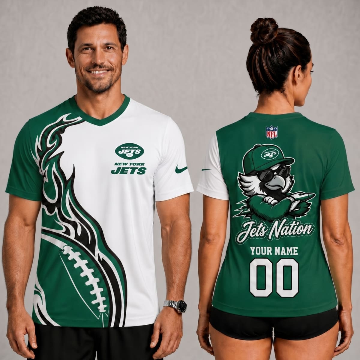 New York Jets Nation Flame V-Neck Unisex Shirt – Personalized Name & Number | NFL Fan Outfit