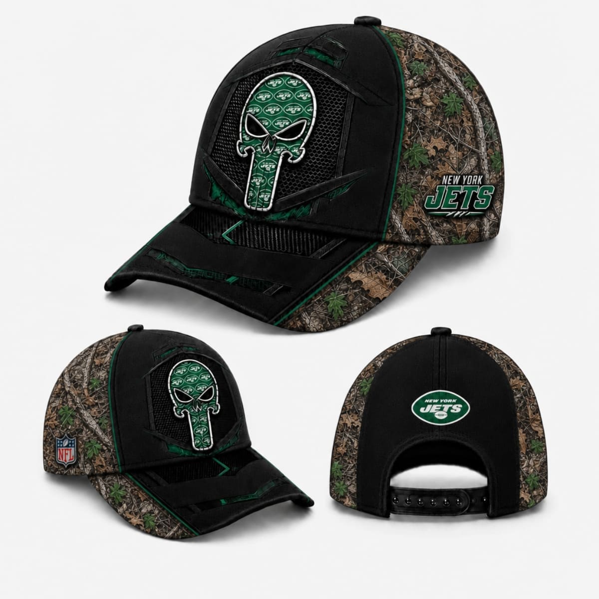 New York Jets Tactical Camo Skull Cap – Custom Name | NFL Fan Outfit