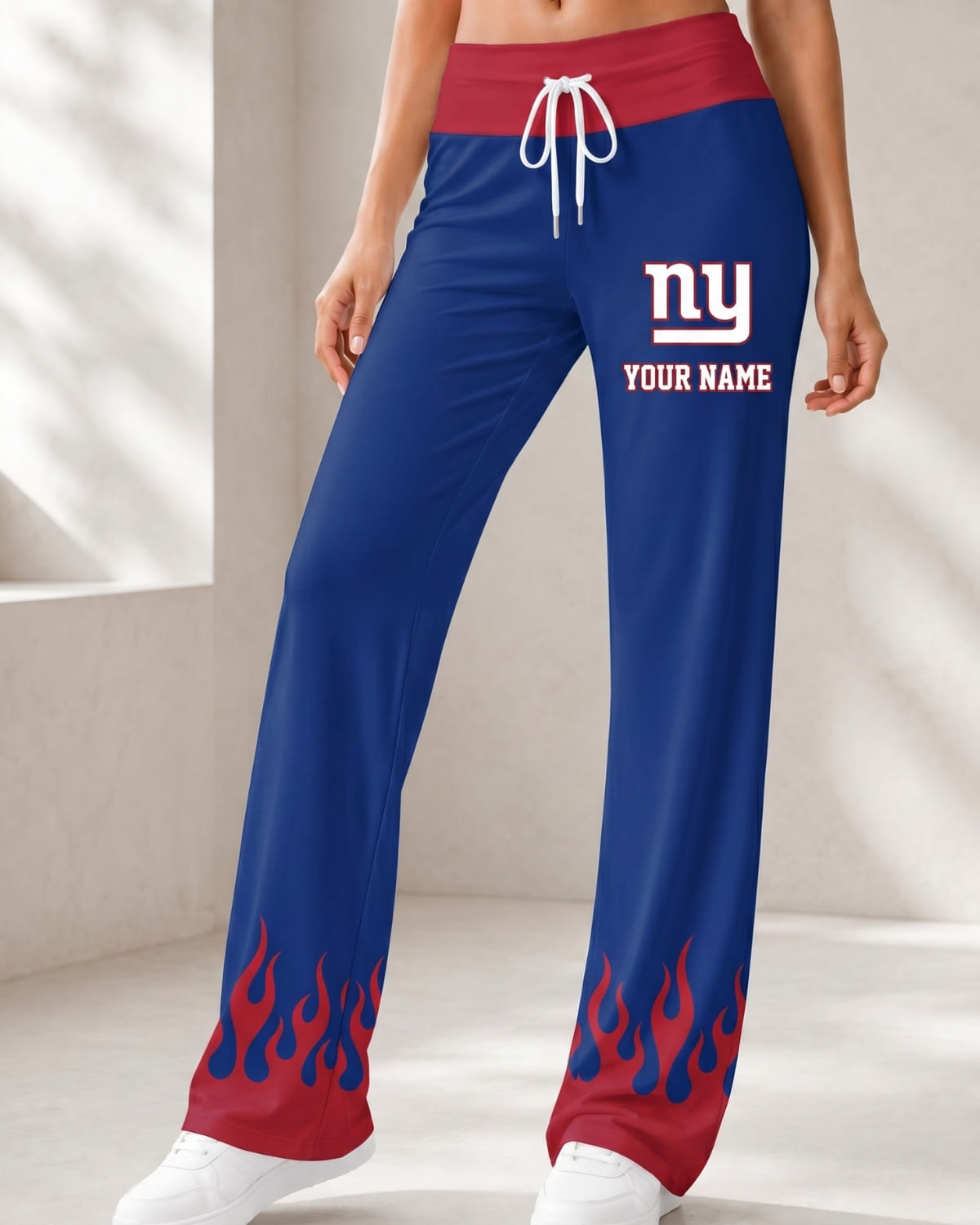 Personalized New York Giants Flame Hem Comfy Women’s Pants – Custom Name | NFL Fan Outfit
