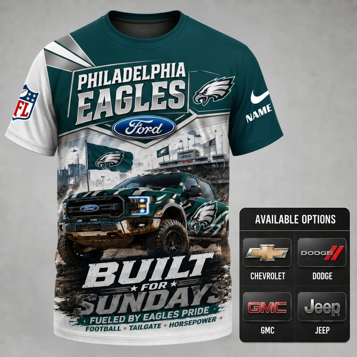 Personalized Philadelphia Eagles Built for Sundays Unisex T-Shirt – Custom Name & Vehicle | NFL Fan Outfit