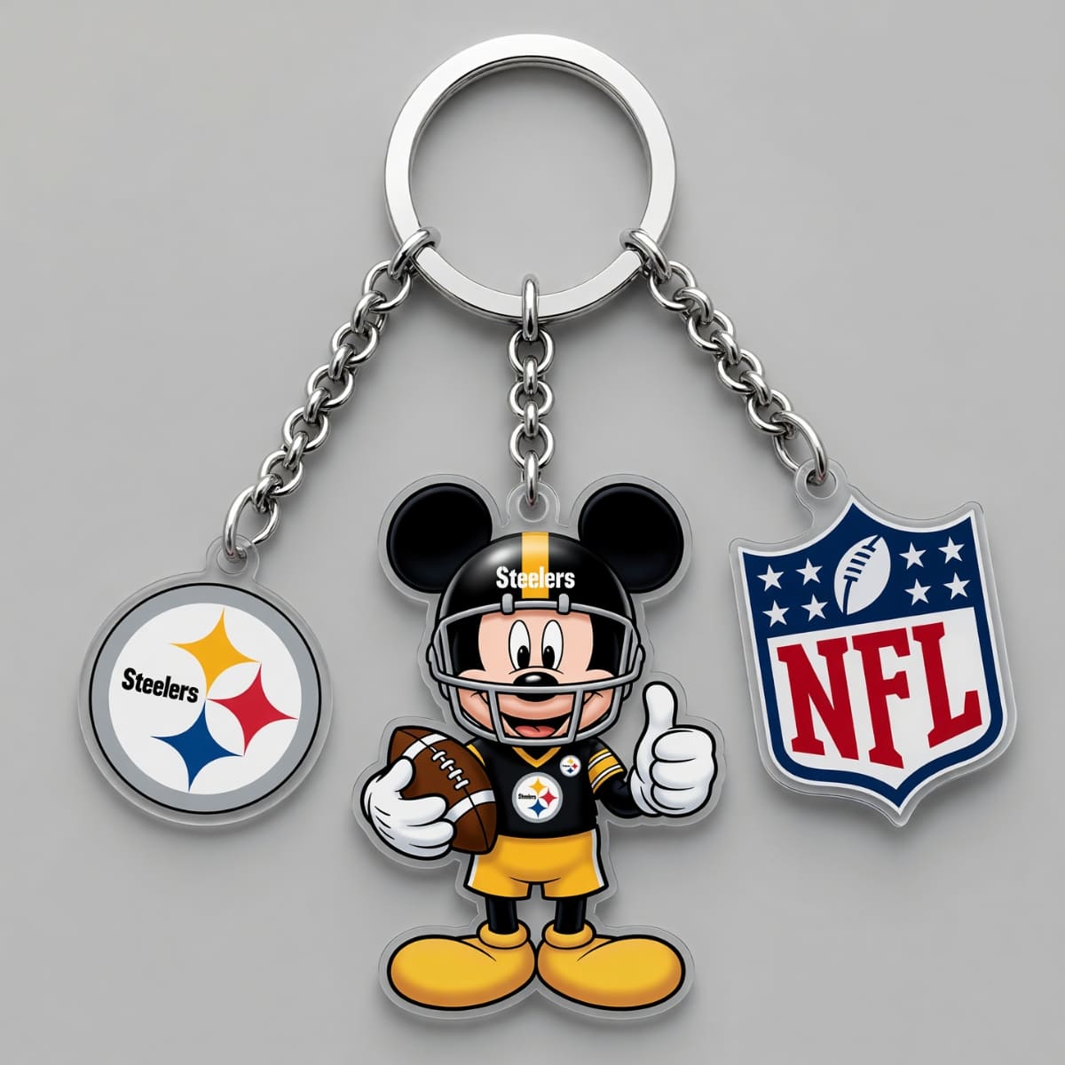Pittsburgh Steelers x Mickey Triple Charm Keychain | NFL Fan Gift