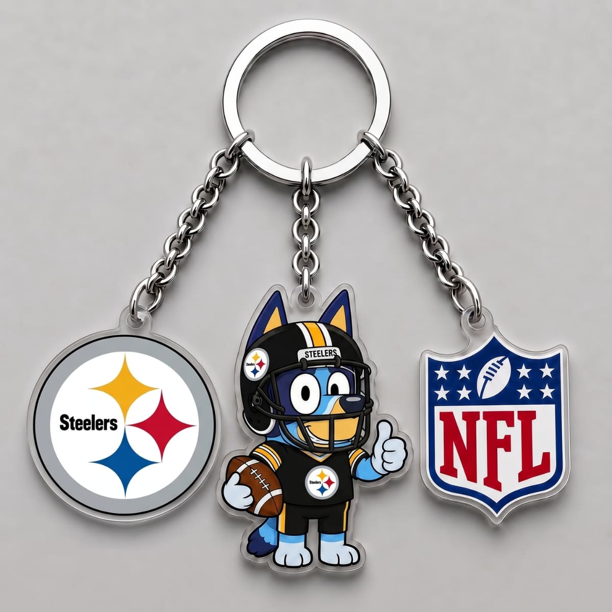 Pittsburgh Steelers x Bluey Triple Charm Keychain | NFL Fan Gift