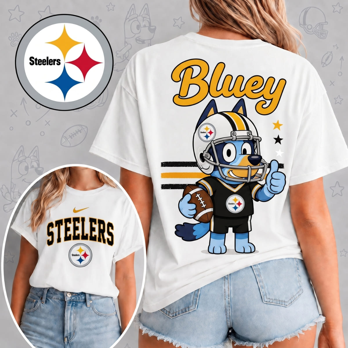 Pittsburgh Steelers x Bluey Football Game Day Unisex T-Shirt – NFL Fan Outfit