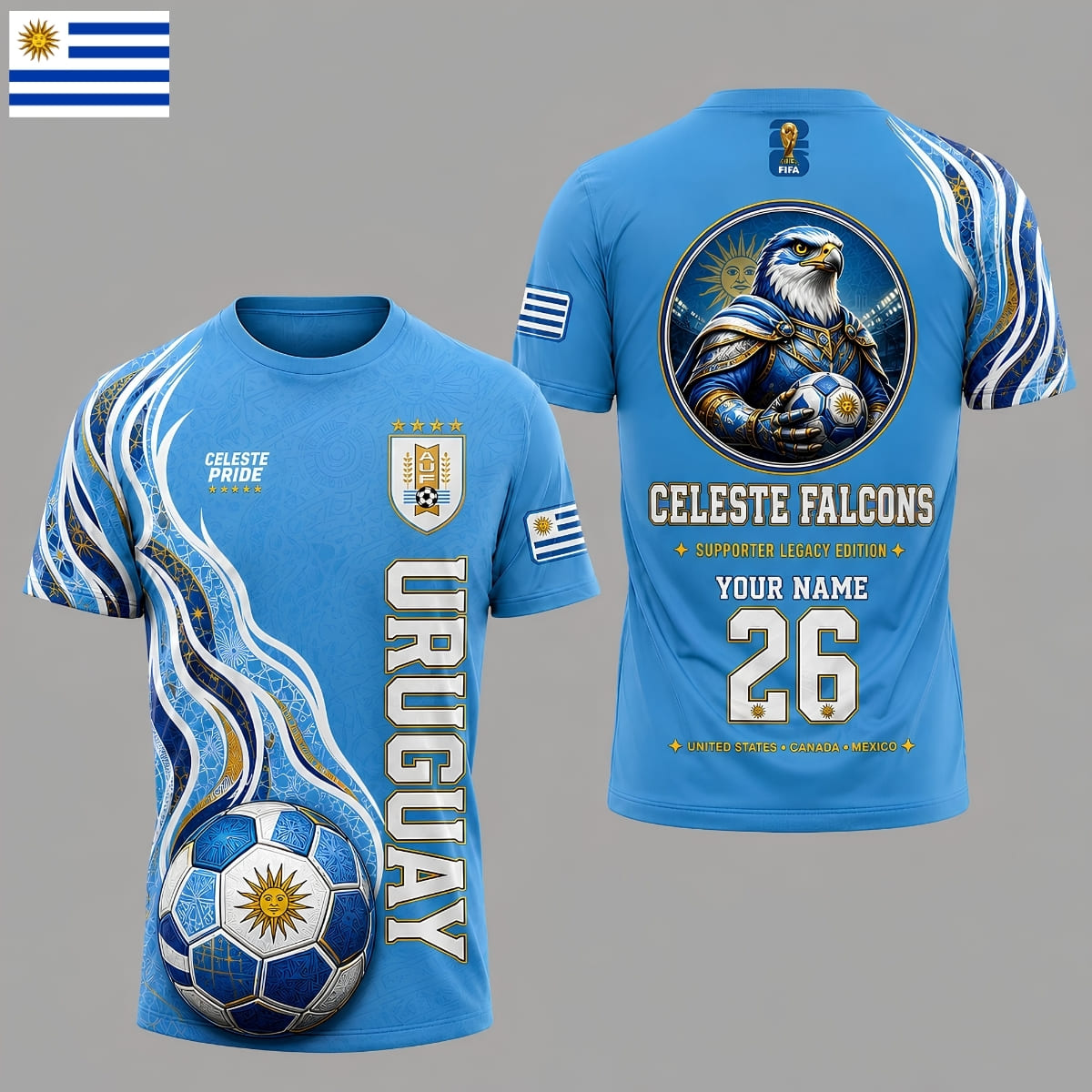 Personalized Uruguay Celeste Falcons World Cup 2026 Unisex T-Shirt – Custom Name & Number