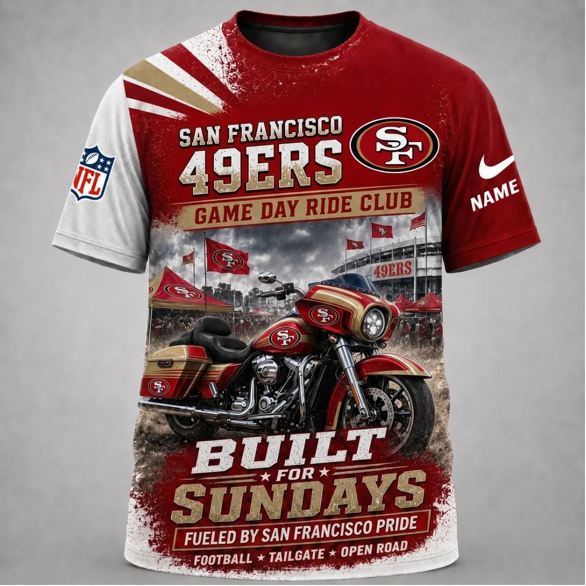 Personalized San Francisco 49ers Game Day Ride Club Unisex T-Shirt – Custom Name | NFL Fan Outfit