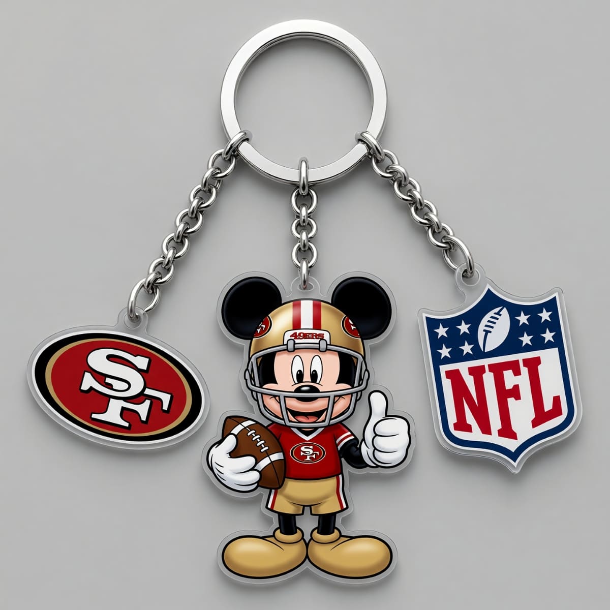 San Francisco 49ers x Mickey Triple Charm Keychain | NFL Fan Gift