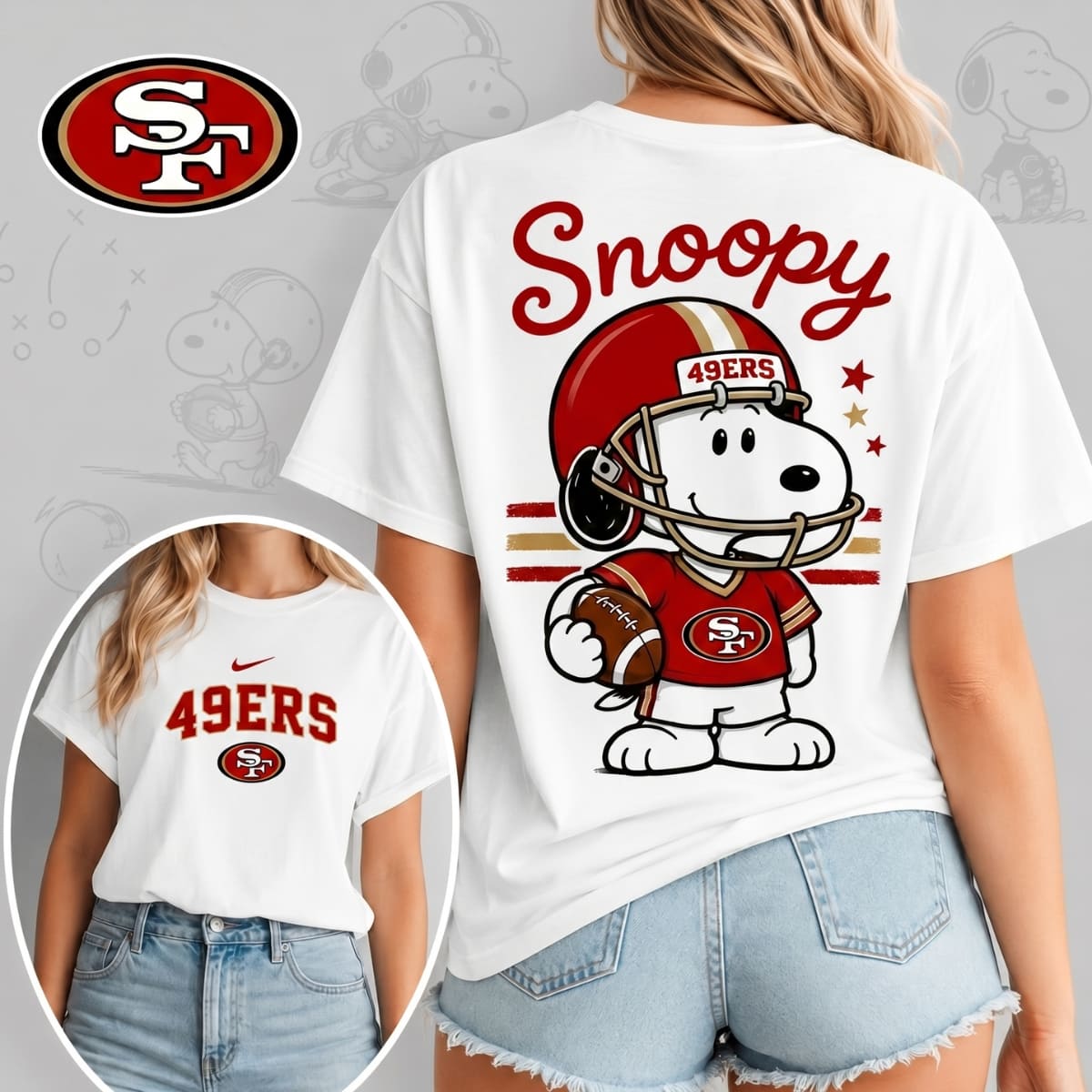 San Francisco 49ers x Snoopy Football Game Day Unisex T-Shirt – NFL Fan Outfit