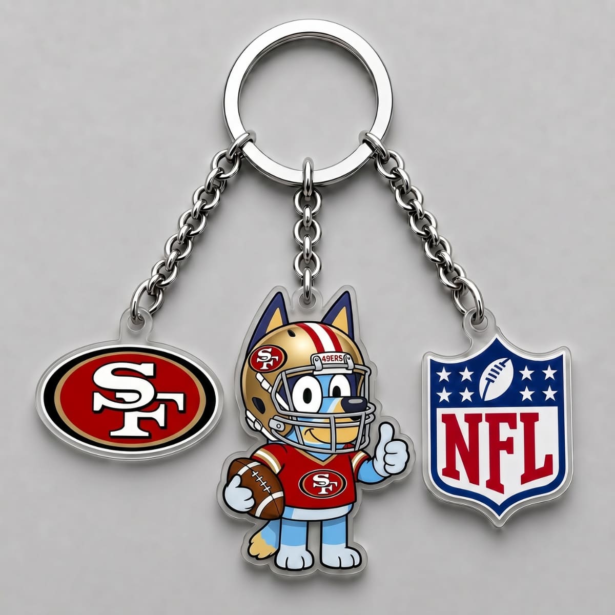San Francisco 49ers x Bluey Triple Charm Keychain | NFL Fan Gift