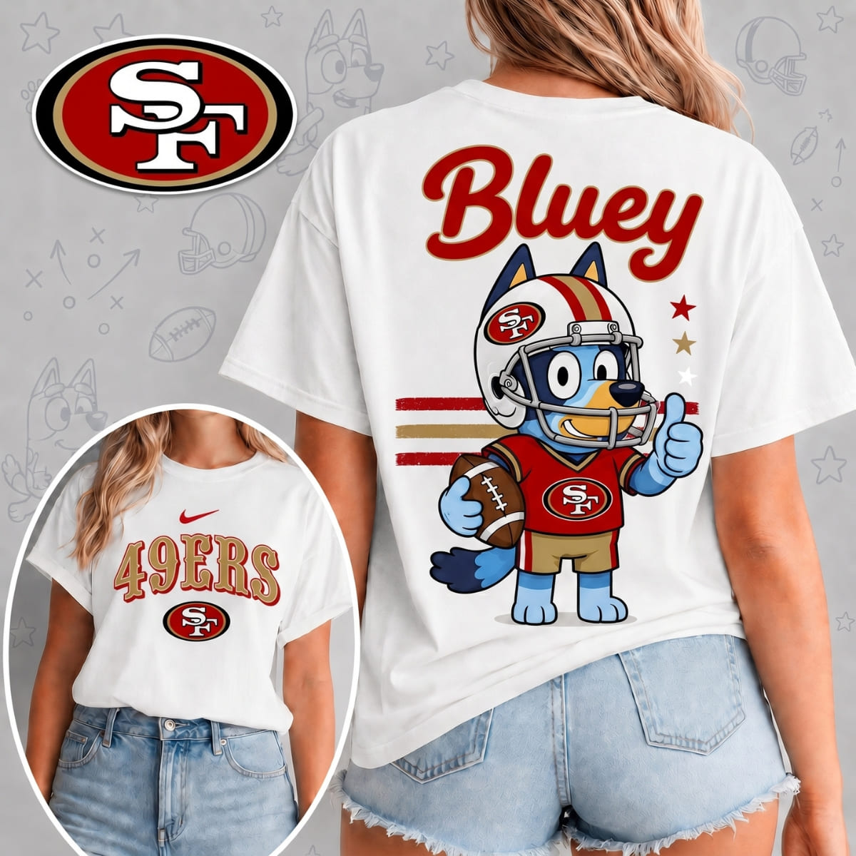 San Francisco 49ers x Bluey Football Game Day Unisex T-Shirt – NFL Fan Outfit