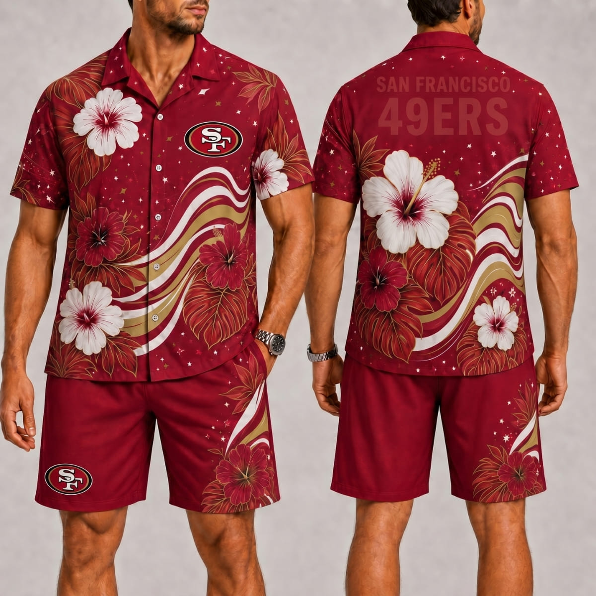 San Francisco 49ers Aloha Blitz Hawaii Shirt & Shorts Set – NFL Fan Outfit