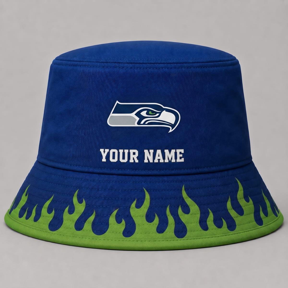 Personalized Seattle Seahawks Flame Brim Bucket Hat – Custom Name | NFL Fan Outfit