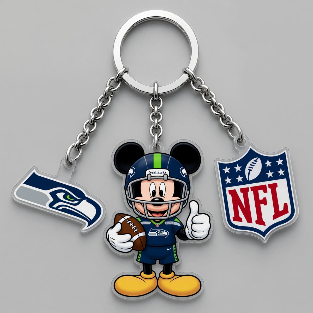 Seattle Seahawks x Mickey Triple Charm Keychain | NFL Fan Gift