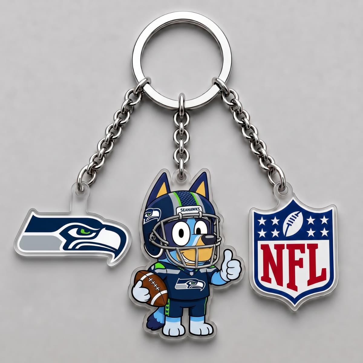 Seattle Seahawks x Bluey Triple Charm Keychain | NFL Fan Gift