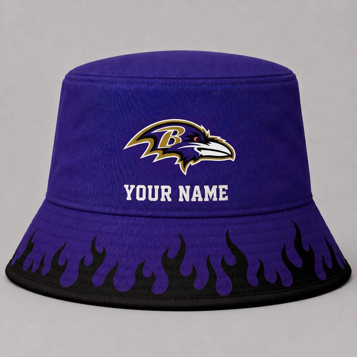 Personalized Baltimore Ravens Flame Brim Bucket Hat – Custom Name | NFL Fan Outfit