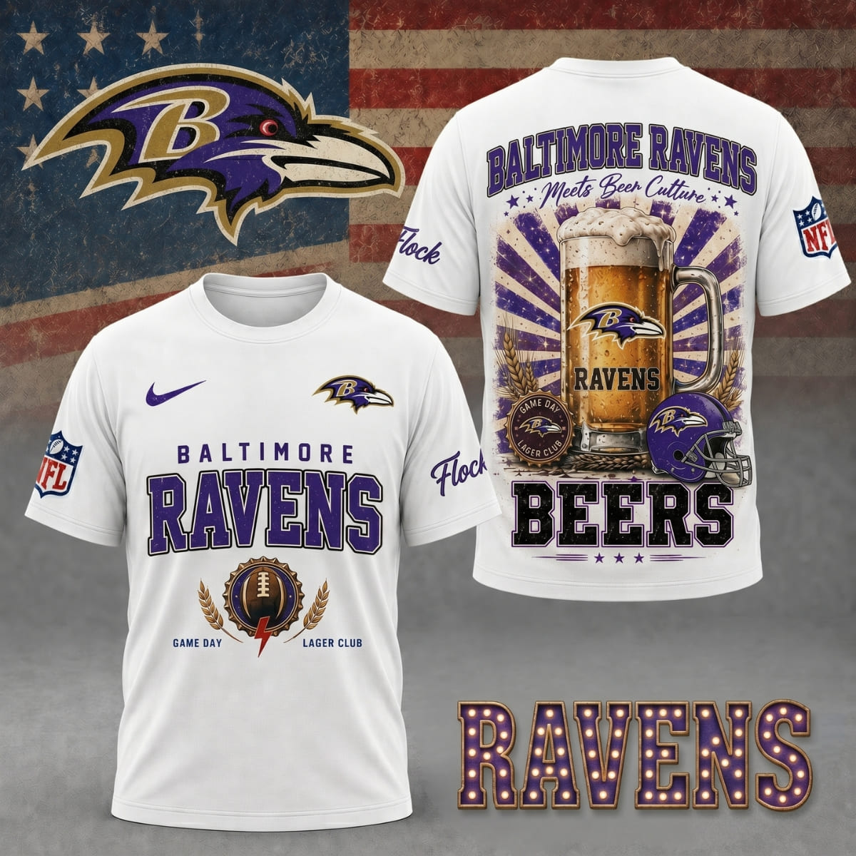 Baltimore Ravens Game Day Lager Club Unisex T-Shirt – NFL Fan Outfit