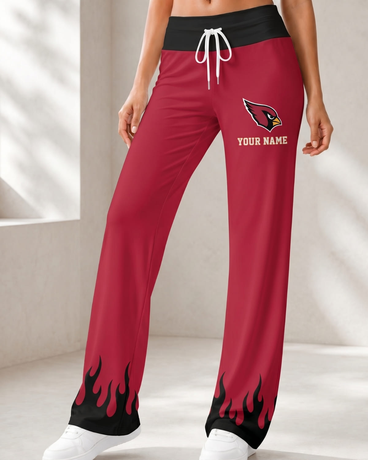 Personalized Arizona Cardinals Flame Hem Comfy Women's Pants – Custom Name | NFL Fan Outfit