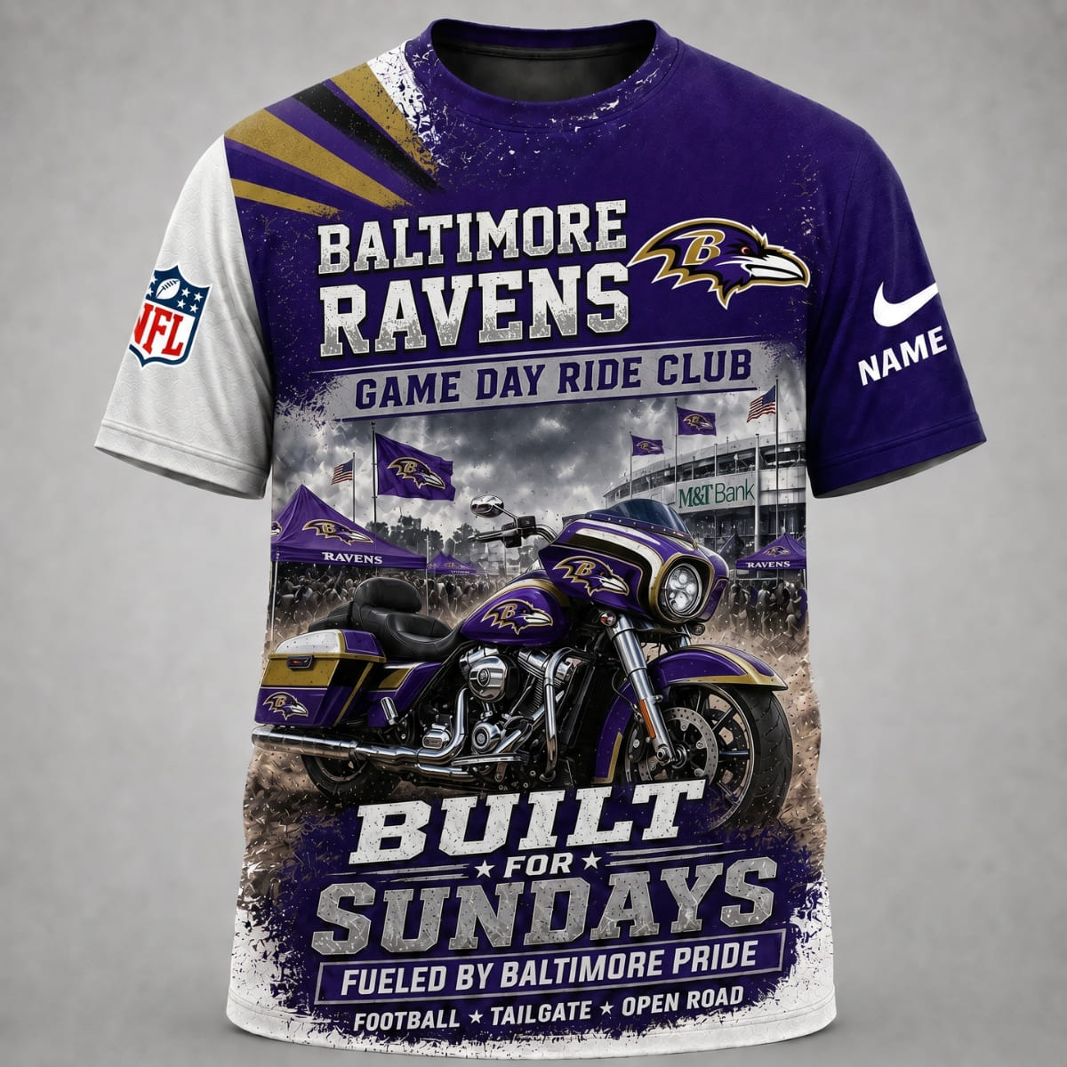 Personalized Baltimore Ravens Game Day Ride Club Unisex T-Shirt – Custom Name | NFL Fan Outfit