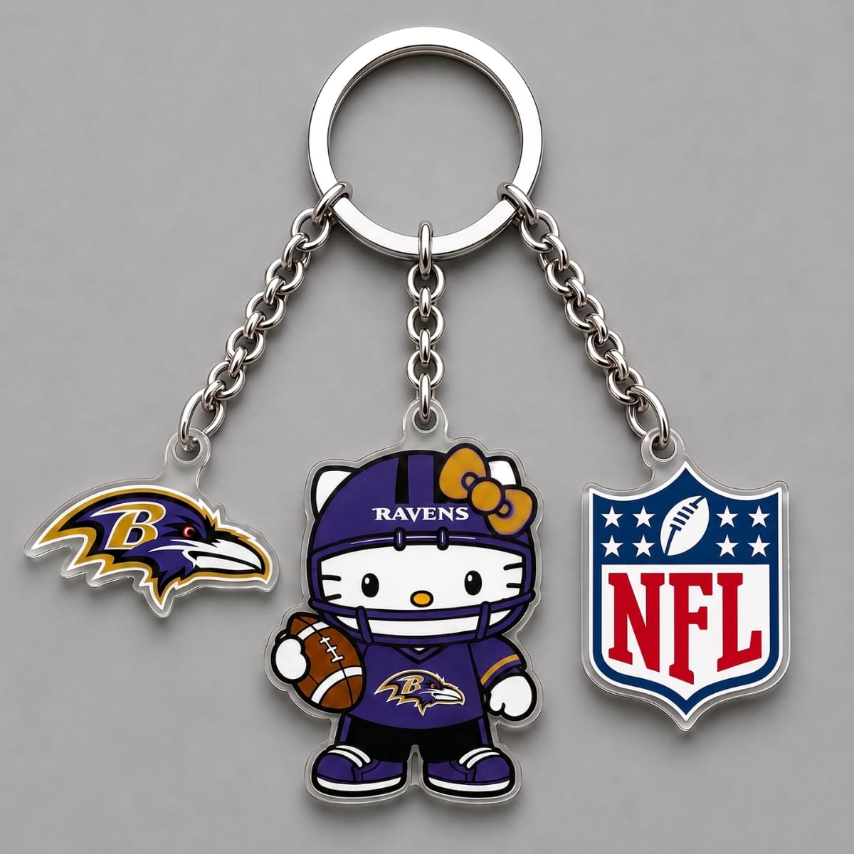 Baltimore Ravens x Hello Kitty Triple Charm Keychain | NFL Fan Gift