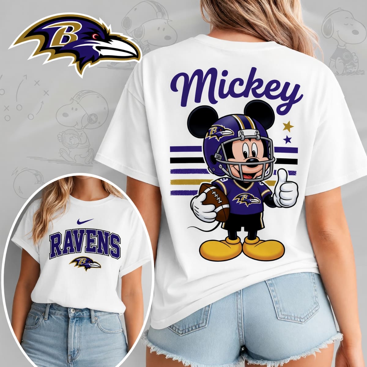 Baltimore Ravens x Mickey Mouse Football Game Day Unisex T-Shirt – NFL Fan Outfit
