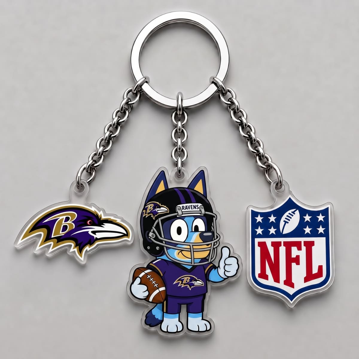 Baltimore Ravens x Bluey Triple Charm Keychain | NFL Fan Gift