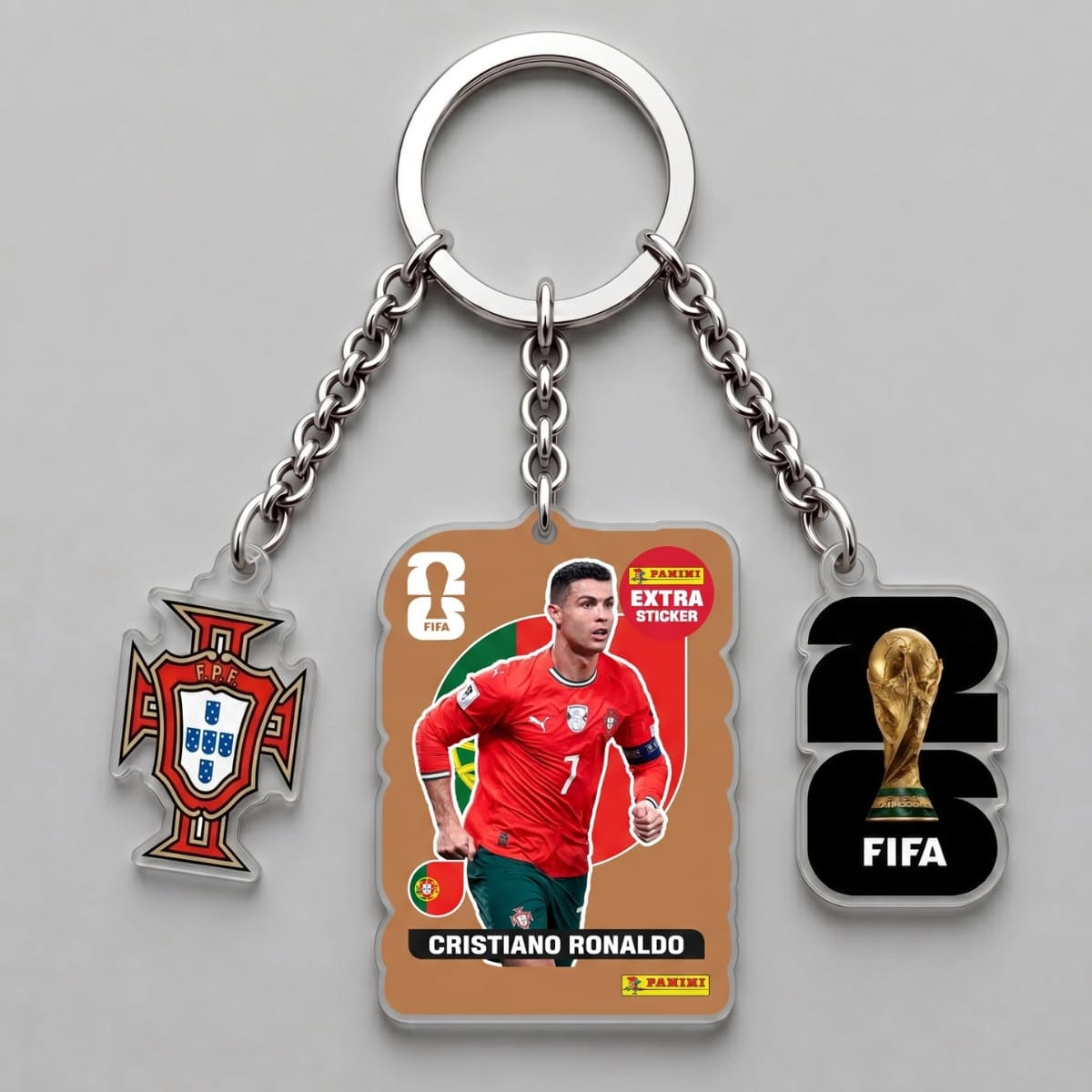 Cristiano Ronaldo Portugal Sticker Card Triple Charm Keychain | World Cup 2026