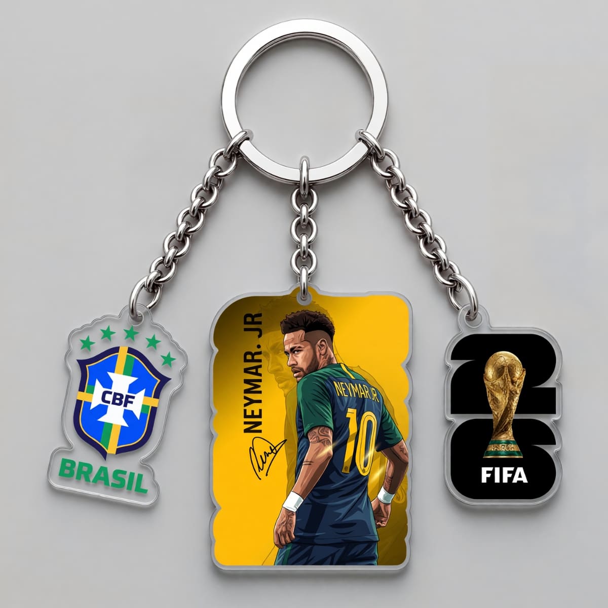 Neymar Júnior Brazil Number 10 Back View Triple Charm Keychain | World Cup 2026